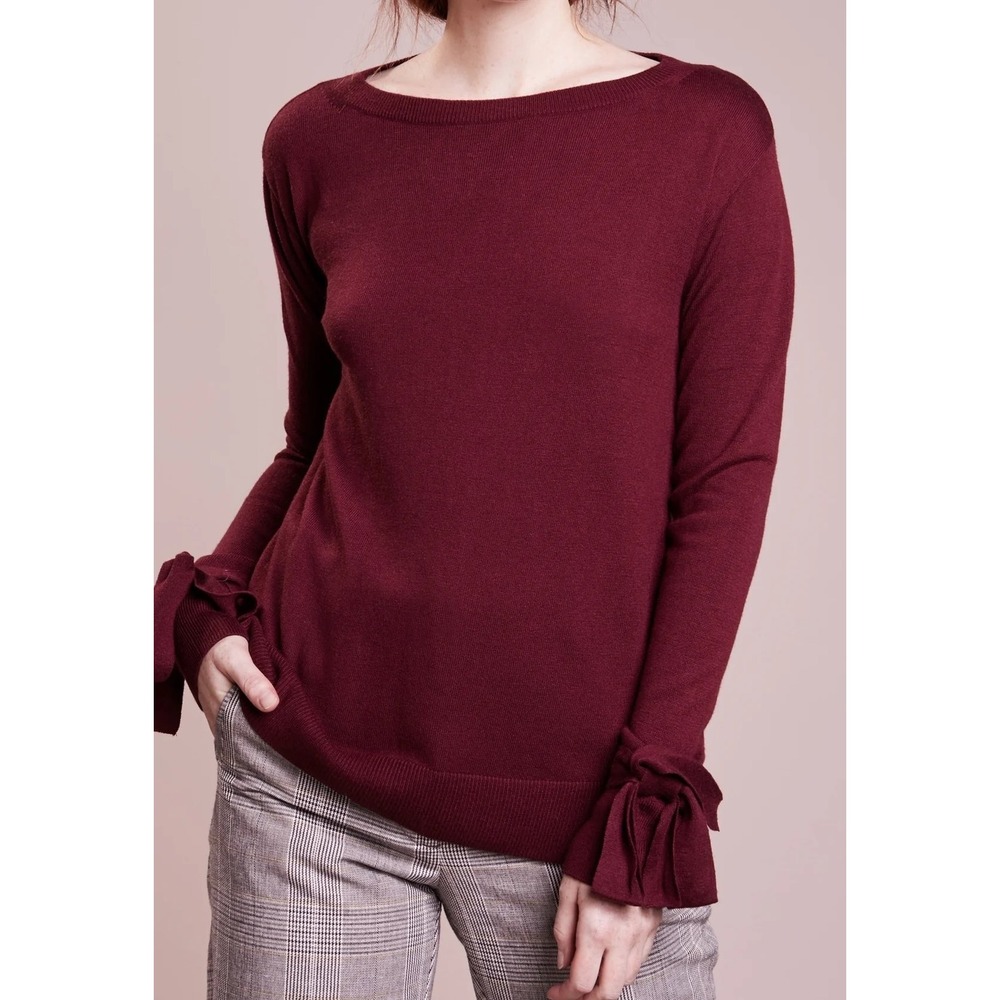 MICHAEL KORS Burgundy Ribbed Knit Tie Sleeve Sweater Women's XS
